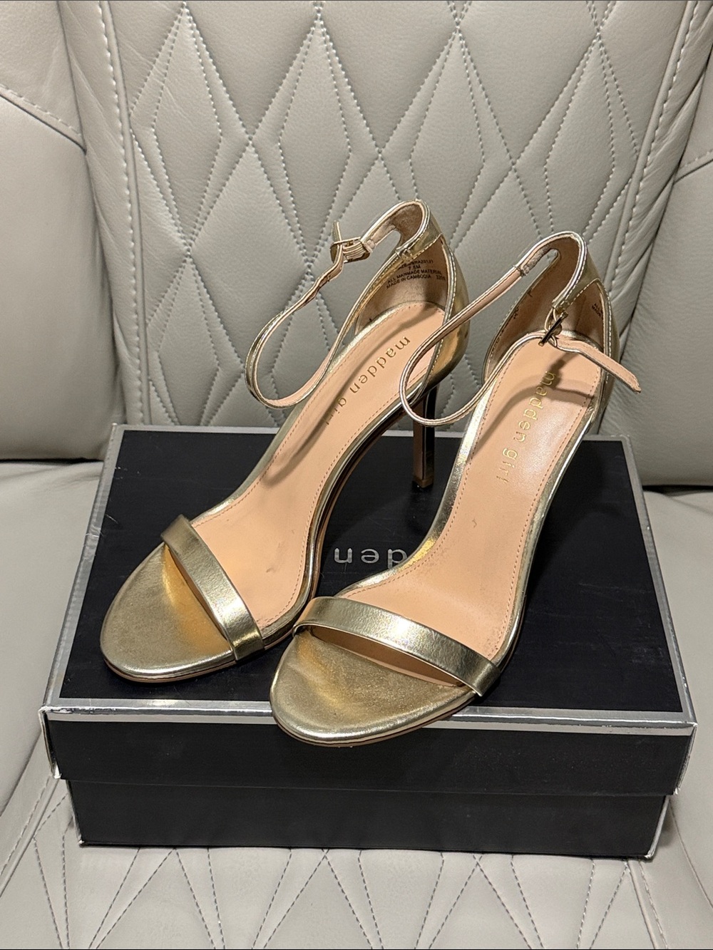 Madden Girl Gold Metallic Ankle-Strap Stiletto Sandals